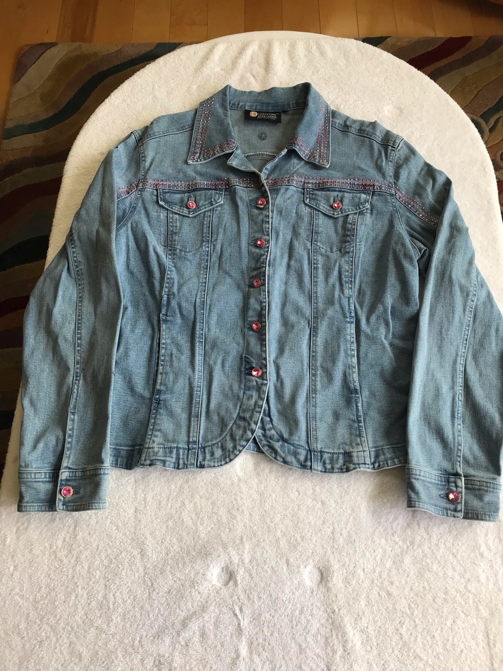 Christine Alexander Light Blue Denim Jacket with Pink Swarovski crystals.